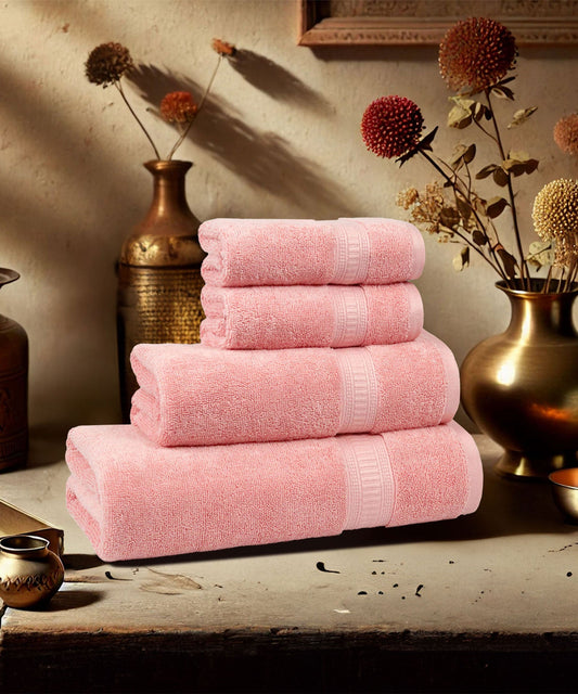 Classic Kasturi 4pc Towel Set, Tender Peach|509 GSM Cotton