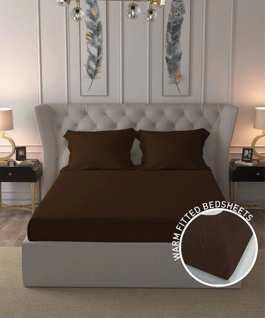 Home Essential Flannel King Bedsheet, Toffee| 290 GSM Polyester|2 Pillow Covers