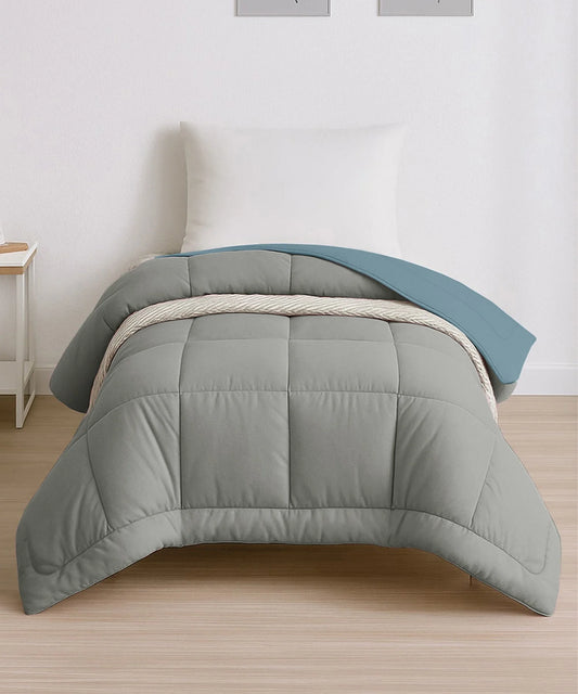 Soft Comfort Solid Single AC Blanket/Comforter, Blue Fog|200 GSM Micro Polyester|Reversible