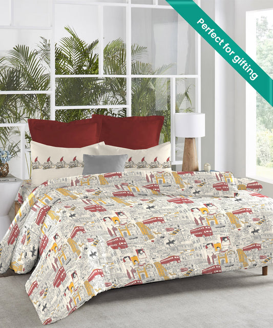 Atulaya Bharat King Bedsheet Set, Mumbai Meri Jaan|144 TC Cotton|2 Pillow Covers