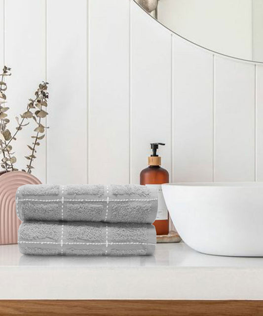 Dusk & Dawn Cloud Grey 2 Hand Towel, 400 GSM, Cotton Rich, Weft Insert Solid Towel, Grey