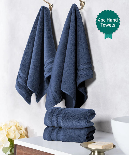Luxury 4 PC Hand Towel Set, Navy|625 GSM Cotton|Anti Microbial