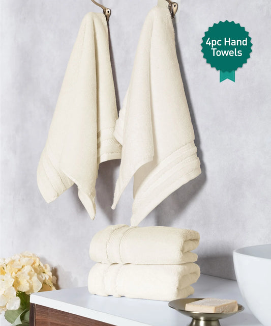 Luxury 4 PC Hand Towel Set, Linen|625 GSM Cotton|Anti Microbial