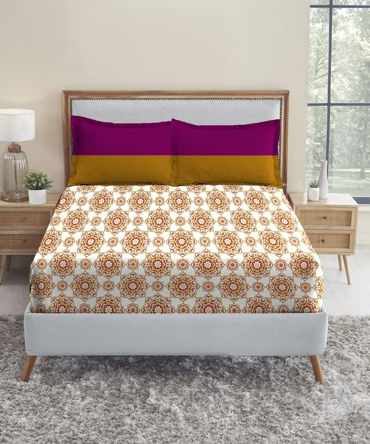 Urban Comfort Queen Bedsheet Set, Majestic Mandala|144 TC Cotton|2 Pillow Covers