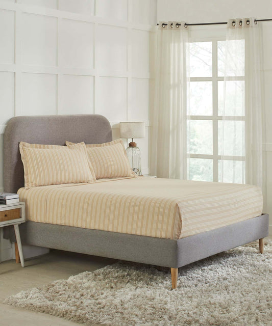 Home Essential Melange Stripe Solid King Bedsheet Set, Alsel|130 TC Cotton| 2 Pillow Covers