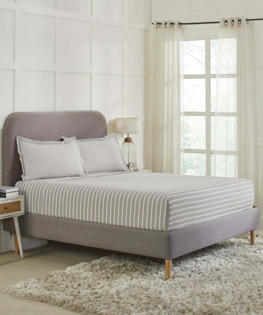 Home Essential Melange Stripe Solid Queen Bedsheet Set, Braze|130 TC Cotton| 2 Pillow Covers