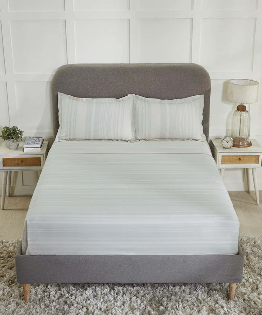Home Essential Melange Stripe Solid Queen Bedsheet Set, Elvis|130 TC Cotton| 2 Pillow Covers