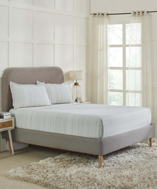 Home Essential Melange Stripe Solid Queen Bedsheet Set, Elvis|130 TC Cotton| 2 Pillow Covers