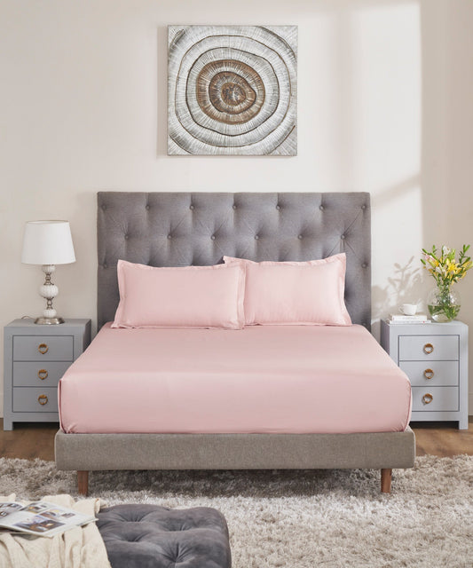 Nectarsoft Solid King Bedsheet Set, Blush| 400 TC Cotton| 4 Pillow Covers