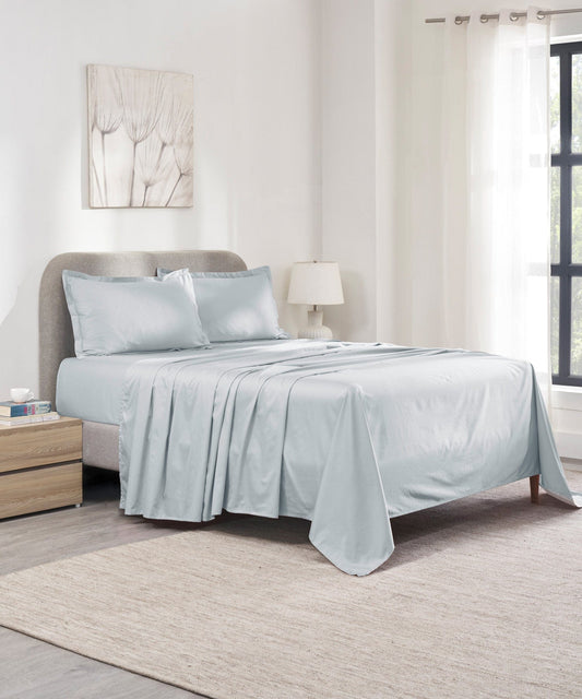 Indulgence Solid King Bedsheet, Teal- Mist |300 TC Cotton|2 Pillow Covers|Thermal Regulation