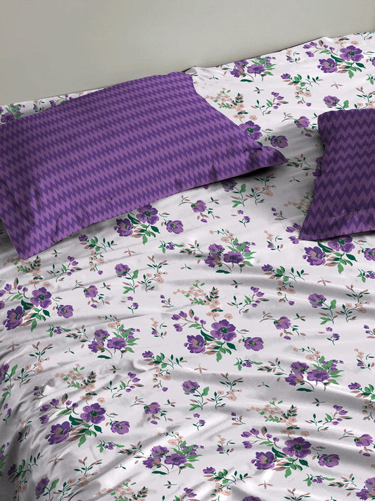 Urban Comfort Queen Bedsheet, Sunset Purple| 144TC Cotton| 2 Pillow Covers