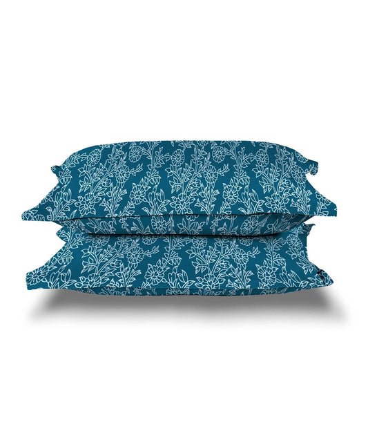 Urban Comfort Pillow Covers Set, Desert Garden Blue| 144 TC Cotton