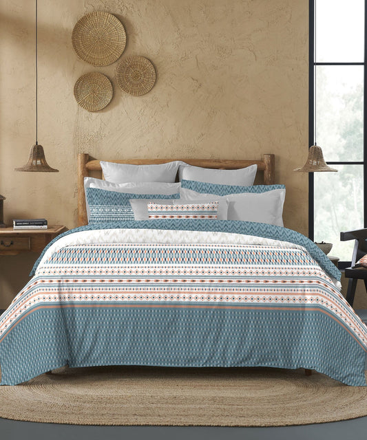 Sanskriti King Bedsheet Set, Ikkat Stone| 144TC Cotton|2 Pillow Covers