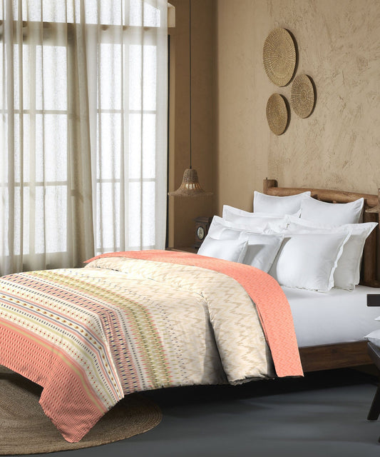 Sanskriti Double AC Blanket/Comforter, Ikkat Peach|144 TC-150 GSM Cotton