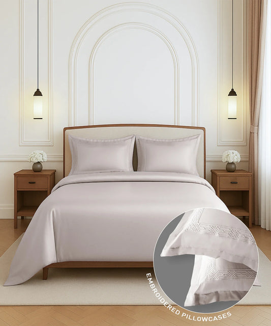 Nectarsoft Luxe Living Solid King Bedsheet Set, Hilton, Powder Puff|300 TC Cotton| 2 Pillow Cover