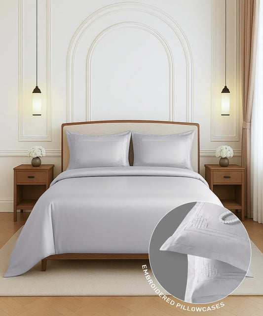 Nectarsoft Luxe Living Solid King Bedsheet Set, Windsor, Silver Cloud|300 TC Cotton| 2 Pillow Cover