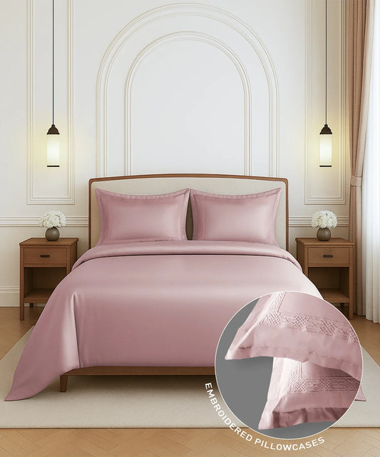Nectarsoft Luxe Living Solid King Bedsheet Set, Hilton, Peach Bloom|300 TC Cotton| 2 Pillow Cover