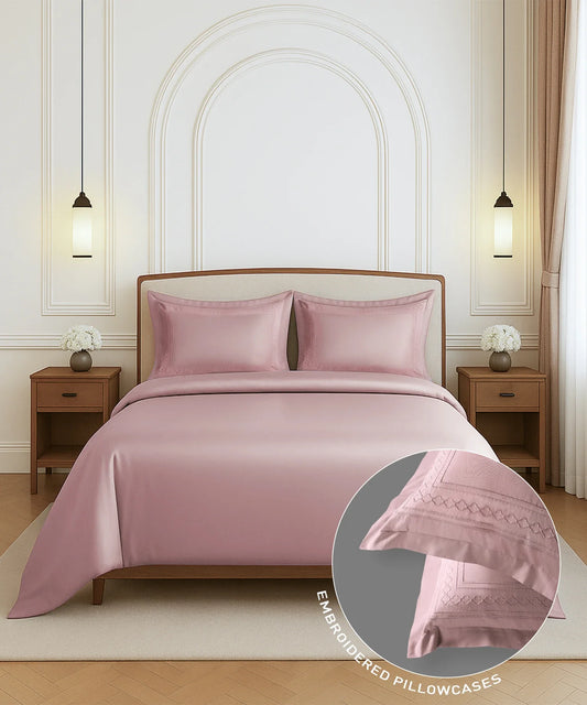 Nectarsoft Luxe Living Solid King Bedsheet Set, Watson, Peach Bloom|300 TC Cotton| 2 Pillow Cover