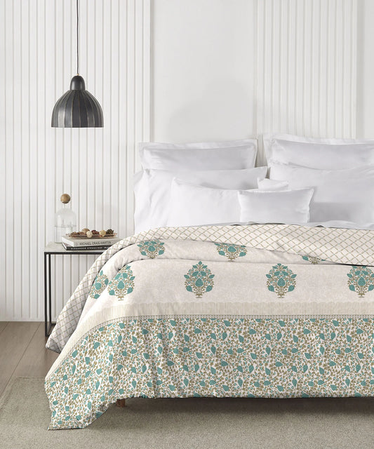 Road To Jaipur Double AC Blanket/Comforter, Gulbahar Turquoise |210 TC Poly Cotton