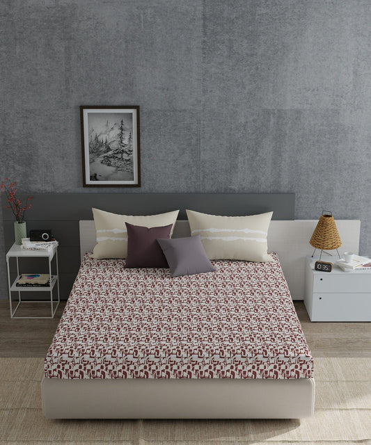 Everyday Marley Red Queen Bedsheet With 2 Pillow Cover, 120TC, 100% Cotton, Floral, Red