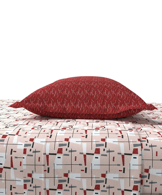 Home Essential Criss Cross Red Single Bedsheet With 1 Pillow Cover, 144TC, 100% Cotton, Floral, Red