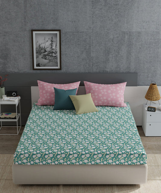 Everyday Layla Teal Queen Bedsheet With 2 Pillow Cover, 120Tc, 100% Cotton, Pink