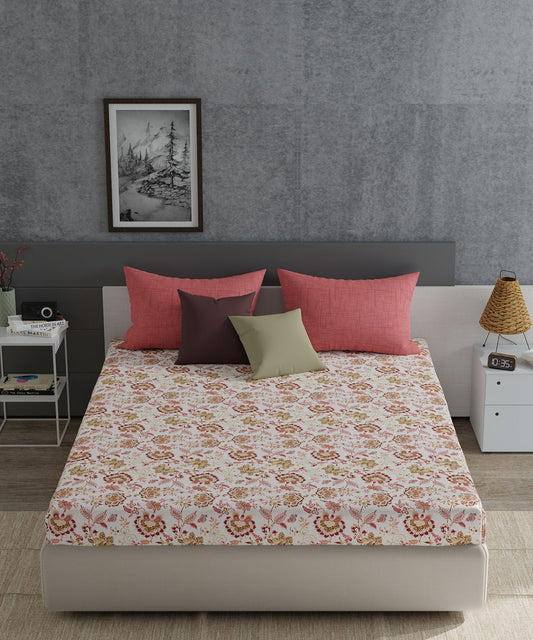 Everyday Kaira Red Queen Bedsheet With 2 Pillow Cover, 120Tc, 100% Cotton, Red