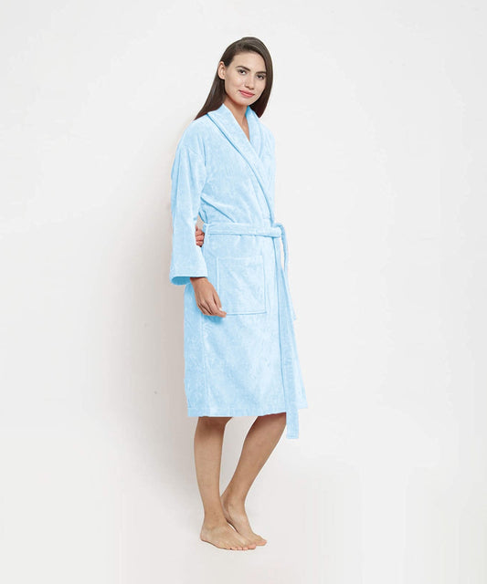 Classic Unisex Large Bathrobe, Pure Aqua| 300 GSM Cotton| Velvet Touch