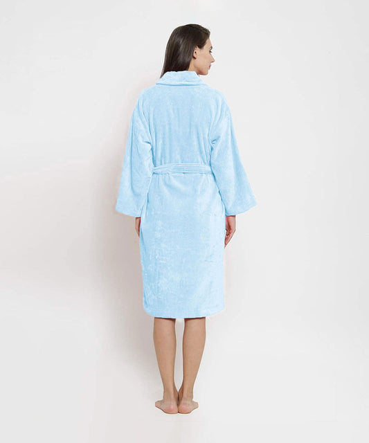 Classic Unisex Large Bathrobe, Pure Aqua| 300 GSM Cotton| Velvet Touch