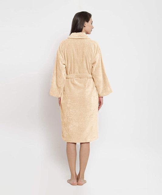Classic Unisex Medium Bathrobe, Bleached Sand| 300 GSM Cotton| Velvet Touch