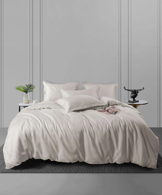 Nectarsoft King Solid Bedsheet Set, Ivory| 600 TC Cotton| 4 Pillow Covers