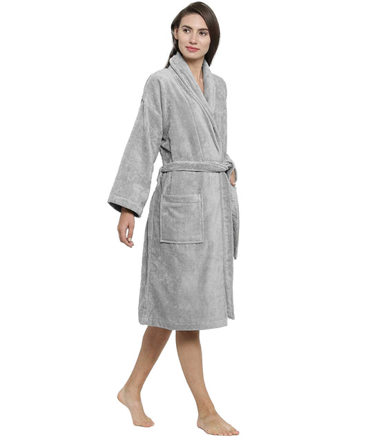 Soft Comfort Unisex Large Bathrobe, Real Steel| 300 GSM Cotton| Sheared Velvet Touch