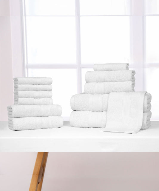 Soft Comfort 12Pc Towel Set, White|509 GSM Cotton|Air Rich Technology