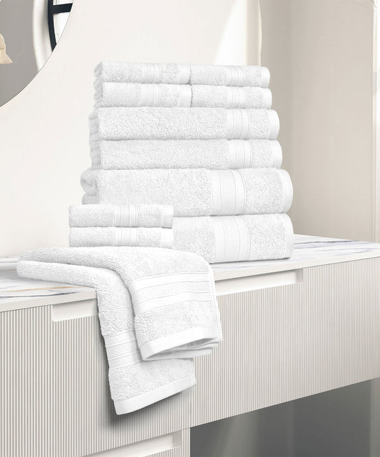 Soft Comfort 12Pc Towel Set, White|509 GSM Cotton|Air Rich Technology