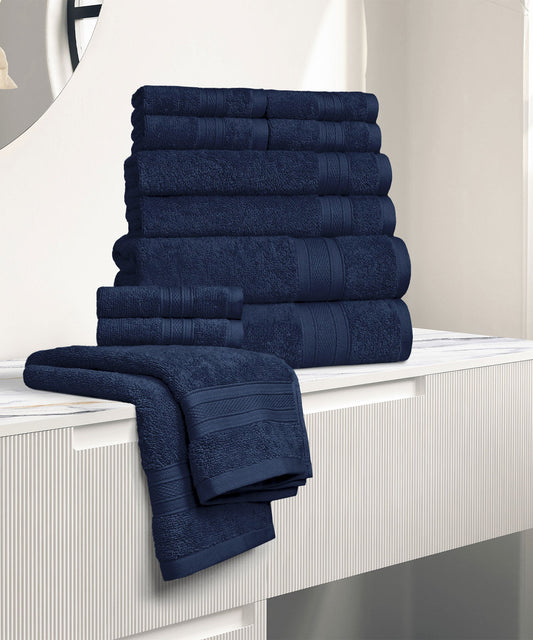 Soft Comfort 12Pc Towel Set, Navy|509 GSM Cotton|Air Rich Technology