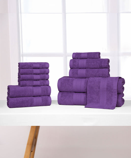 Soft Comfort 12Pc Towel Set, Plum|509 GSM Cotton|Air Rich Technology