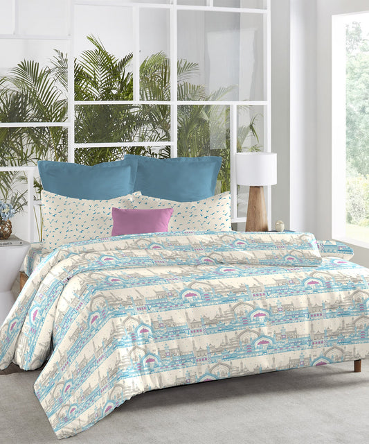 Atulaya Bharat King Bedsheet Set, Muskuraiye Aap Lucknow|144 TC Cotton|2 Pillow Covers