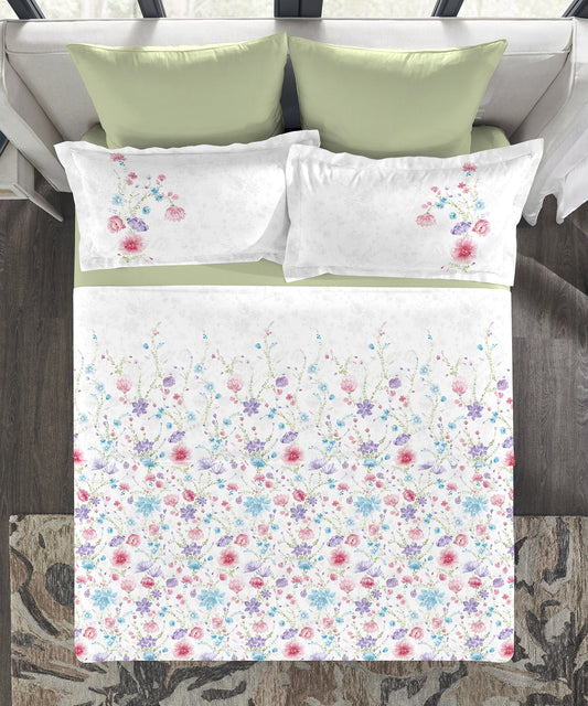 Indulgence Painterly Pattern King Bedsheet Set, Aviva|300TC Cotton| 4 Pillow Covers