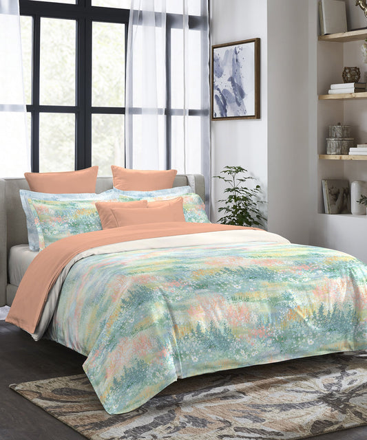 Indulgence Painterly Pattern King Bedsheet Set, Blossom|300TC Cotton| 4 Pillow Covers