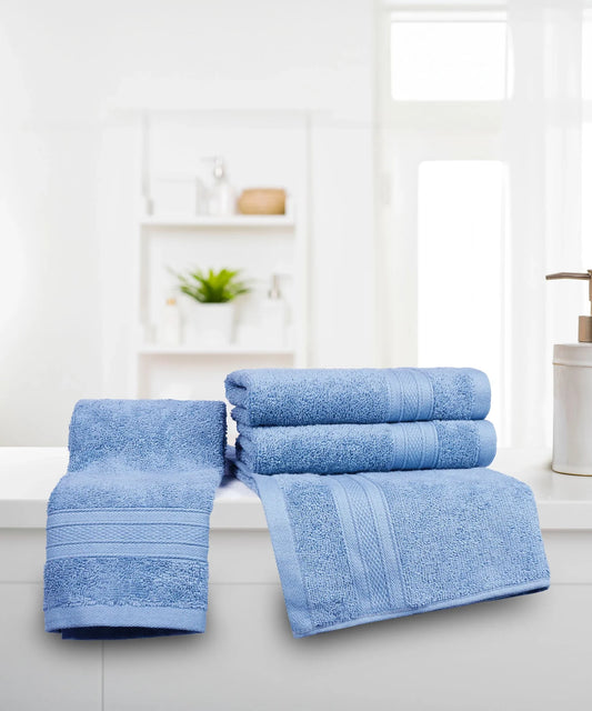 Soft Comfort 4Pc Hand Towel Set, Allue Blue|509 GSM Cotton|Air Rich Technology