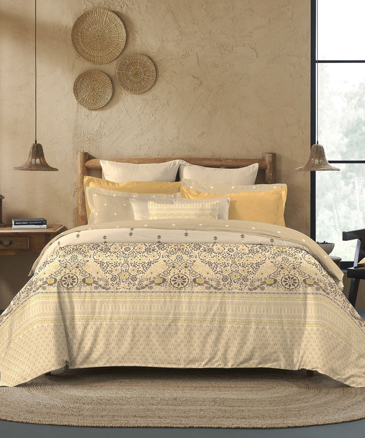 Sanskriti Bidri Gold King Bedsheet With 2 Pillow Cover, 144Tc, 100% Cotton, Floral, Brown