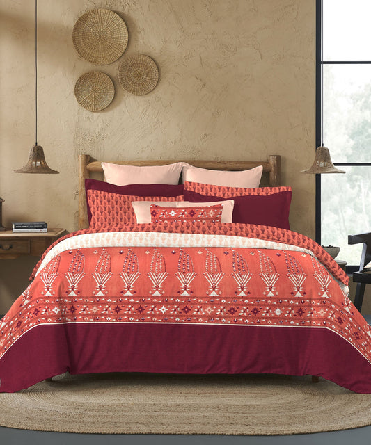 Sanskriti King Bedsheet Set, Paithani Red| 144TC Cotton|2 Pillow Covers