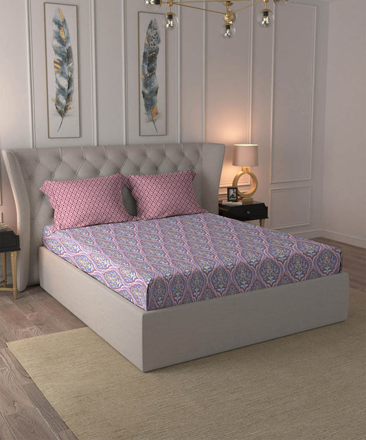 Dusk & Dawn Queen Bedsheet Set, Anna Purple| 144 TC Cotton|2 Pillow Covers