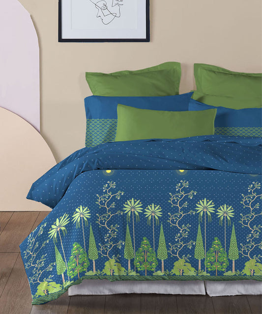 Classic Folklores King Bedsheet Set, Tales of Parijata|210 TC Cotton| 2 Pillow Covers