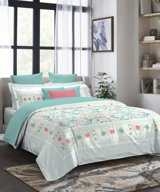 Indulgence Painterly Pattern King Bedsheet Set, Augusta|300 TC Cotton| 4 Pillow Covers