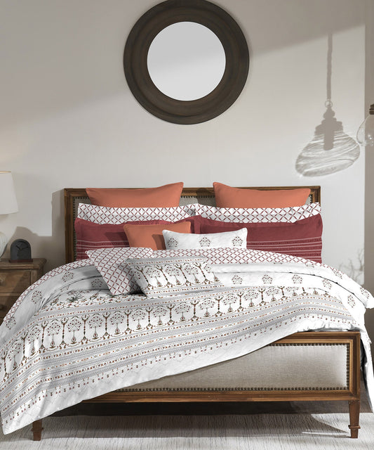 Road To Jaipur Double Duvet Set, Parchinkari|210 TC Cotton| 6 Pc Set