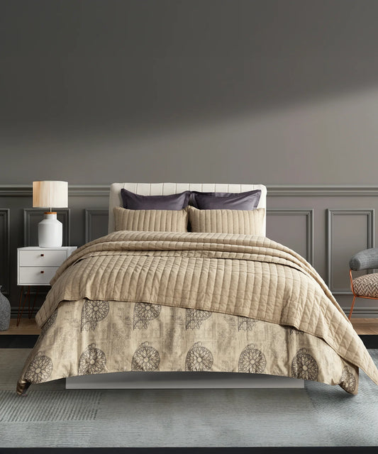 Nectarsoft Italian Retreat King Bedcover Set, Taupe|90 GSM Cotton|3 Pc Set