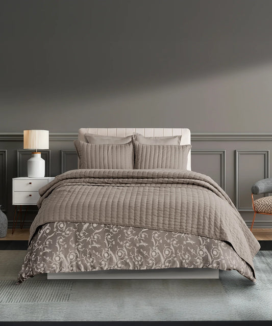 Nectarsoft Italian Retreat King Bedcover Set, Khaki|90 GSM Cotton|3 Pc Set