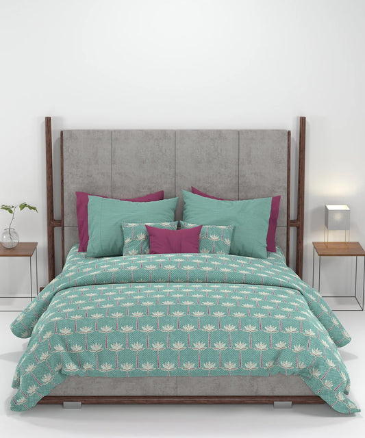 Carnival Ajrakh King Bedsheet Set, Maru Vastra Teal |144 TC Cotton|2 Pillow Covers