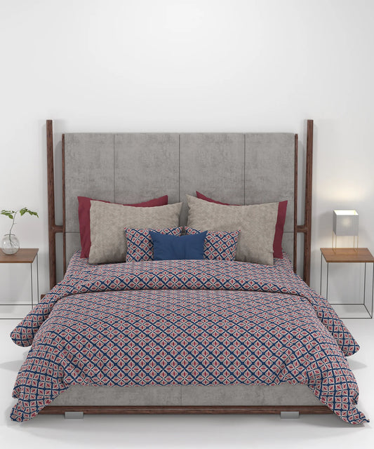 Carnival Ajrakh King Bedsheet Set, Maliha Indigo |144 TC Cotton|2 Pillow Covers